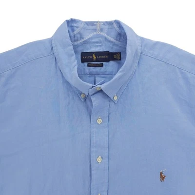 RALPH LAUREN Blue Chambray Oxford Short Sleeve Shirt 100% Cotton Pony Logo 2XB - Image 1 of 4