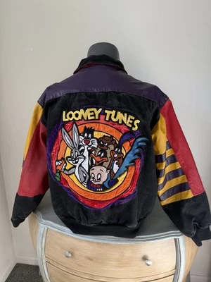 VTG 1992 Jeff Hamilton Looney Tunes Leather Canvas Jacket XL 90s Rap Cartoon Art - Image 1 of 4