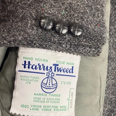 Vintage Harris Tweed Sport Coat Men 48L Grey Wool Green Red Fleck Made in Canada Foto 1 de 4