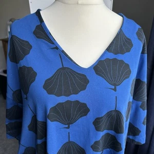 Kin Womens Top Medium Blue With Black Pattern Oversized Style 100% Cotton - Picture 1 of 17
