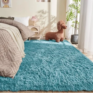 4x6 Greyish Turquoise Rugs for Bedroom, Ultra-Soft Fluffy Area Rugs for Livin... - Picture 1 of 9