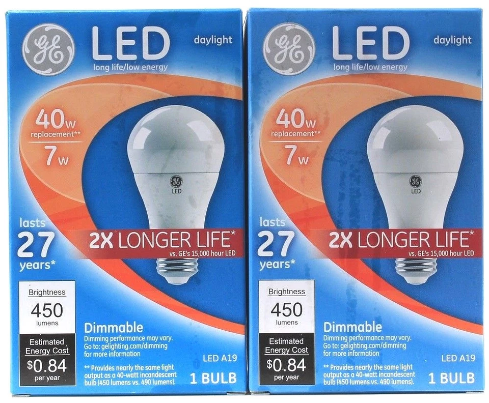 2 GE LED Long Life Low Energy Daylight 40w 450 Lumens 2X Longer Dimmable - Image 1 of 1