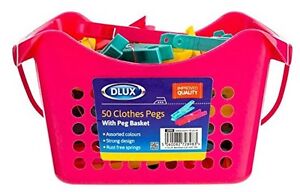 New 50 Clothes Airer Dryer Hangers Pegs With Peg Basket