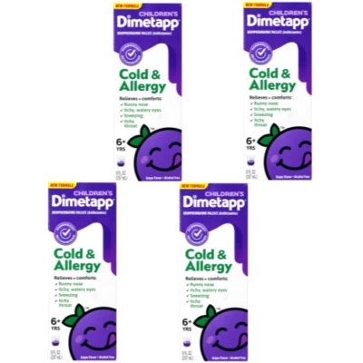 Paquete de 4 Dimetapp niños frío y alergia sabor a uva 8 OZ cada uno Foto 1 de 4