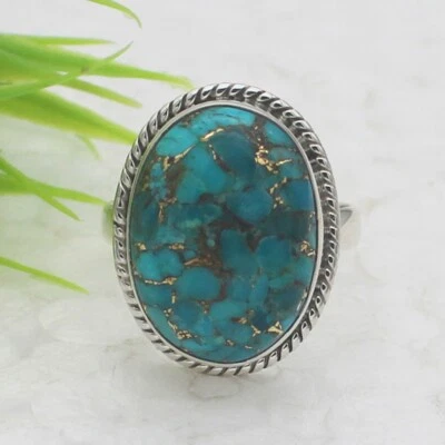 Silber Türkis Ring 925 Sterling Edelstein Handmade Schmuck Geschenk für Damen - Bild 1 von 4