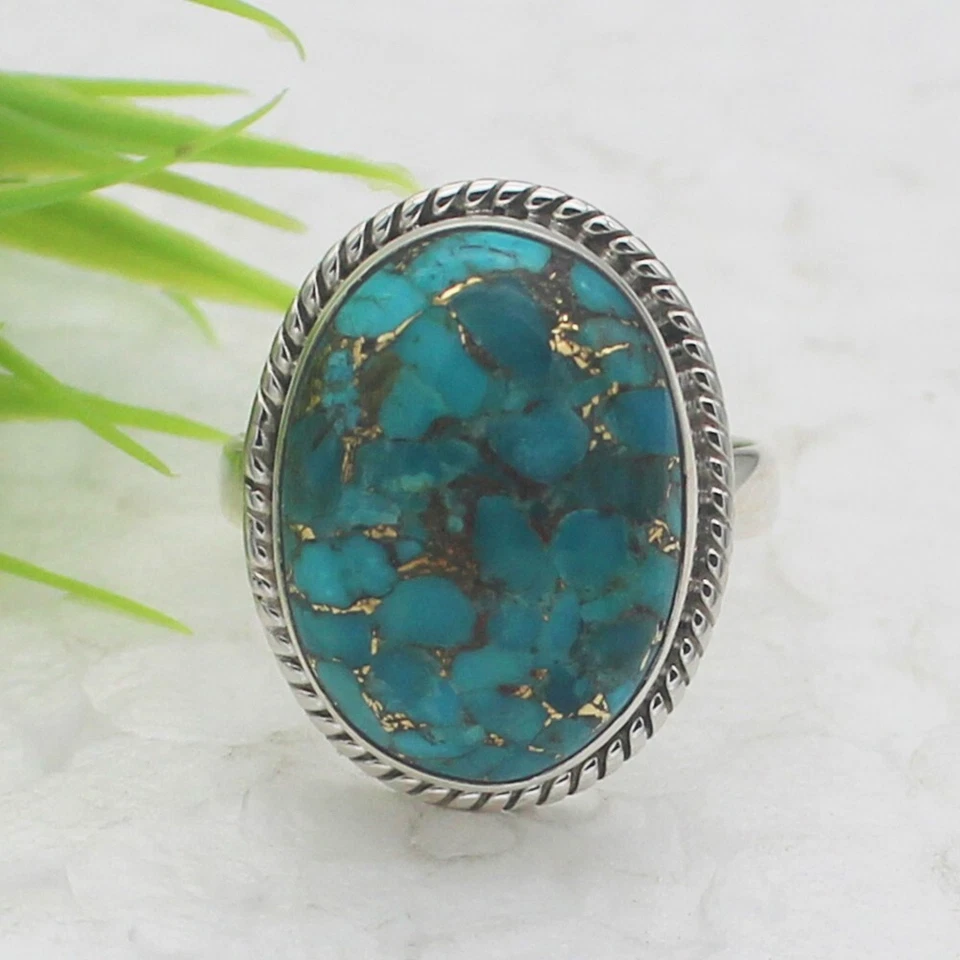 Silber Türkis Ring 925 Sterling Edelstein Handmade Schmuck Geschenk für Damen - Bild 1 von 4