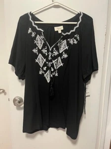STYLE & CO. BLACK WHITE WOMEN'S PLUS SIZE PEASANT TOP SIZE 3X - 100% COTTON-NWT - Picture 1 of 3