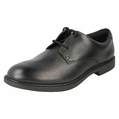 Clarks 'Scala Loop Y' Black Leather Older Boys Lace Up School Shoes