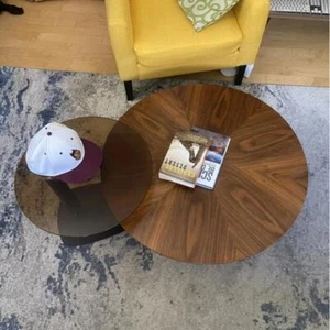 High Gloss Coffee Table Center Cocktail Table Set of 2 Marble and Glass Combine - Picture 1 of 12