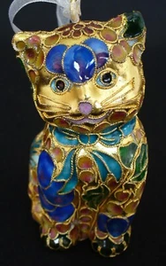FIGURAL~Cloisonne~3.75"~KITTY~Cat~DILLARD'S~Gold~MULTICOLOR~Fruit~RETIRED~EC - Picture 1 of 12