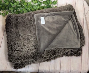 Restoration Hardware RH Faux Fur Throw Blanket Gray Brown Plush 48 x 62 Inches - Picture 1 of 5