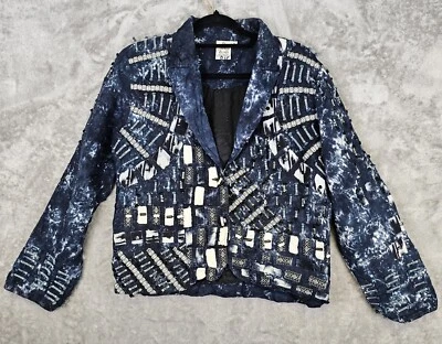 Chaqueta Artística Boho Mediana Art-to-Wear Para Mujer Perejil y Salvia Abstracta Azul Tie-Dye Foto 1 de 4