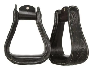 Western Stirrups - Embossed Leather - Black - Light Oil - Dark Oil Leathers - Picture 1 of 3