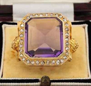 5Ct Ascher Lab-Created Purple Amethyst Men's Bishop Ring 14K Yellow Gold Plated - Picture 1 of 4