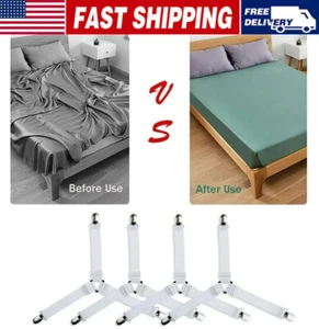 4Bed Sheet Fasteners Adjustable Elastic Suspenders Straps Mattress Covers Clips - Picture 1 of 11