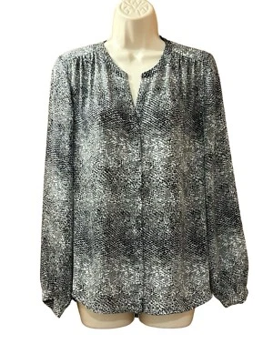 Kenar Women's Silver Grey Animal Print Button Front High/Low Blouse Size Medium - Image 1 of 4