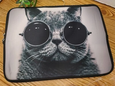 12英寸笔记本电脑保护套拉链闭合猫带眼镜 — 第 1/4 张图片