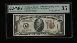 DBR 1934-A $10 FRN Hawaii LA Block Fr. 2303 PMG 35 Serial L66121071A - Picture 1 of 2
