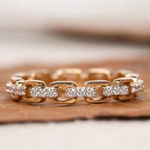 Gold Chain Link Eternity Band | Moissanite Accents | Wedding Handmade Ring - Picture 1 of 9