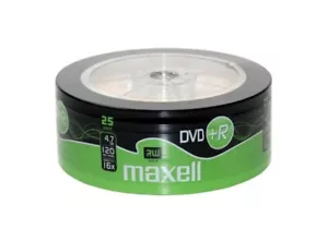 Maxell DVD+R Recordable Blank DVD+R Discs 4.7GB 120MINS 16x Speed Pack of 25 - Picture 1 of 1