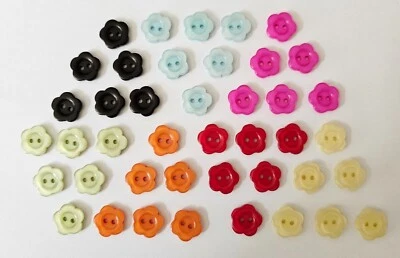42 Flower Shape Buttons 7 Colours with 6 of Each Colour Size 15mm Resin Material - Image 1 of 4
