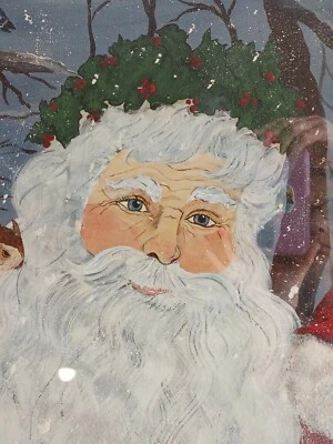Pintura grande de colección - amable Papá Noel con pájaros en bosques nevados conmovedor Foto 1 de 4