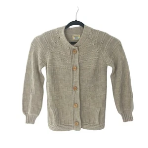 Vintage 80s Fashion Sweater Knit Cardigan Womens Small Petite Brown Tan Acrylic - Picture 1 of 6