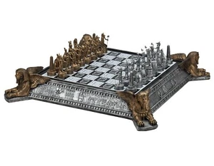 Egyptian Chess Set With Storage Board Metal Pewter - Picture 1 of 3