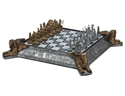 Egyptian Chess Set With Storage Board Metal Pewter  - Image 1 of 3