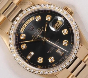 Rolex Day-Date 18k Gold 18038 President-Gray Baguette Diamond Dial-Diamond Bezel - Picture 1 of 10