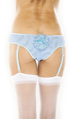 Sexy Delicate Angels Garter Panty w/Back Lace Flower. Pink & Blue, Plus Size Too - Image 1 of 4