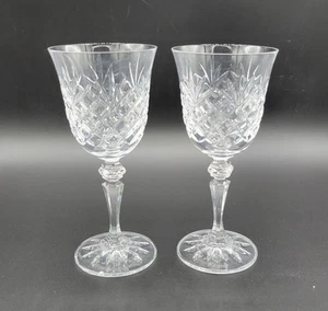 Two Vintage Galway Irish Cut Crystal Clifden White Wine Goblets Star Cut Base - Picture 1 of 10