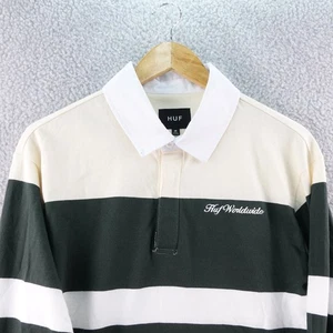 HUF Mens Rugby Shirt Color Block Stripe Logo Embroidered Long Sleeve Size M Y2K - Picture 1 of 7