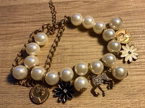 Betsey Johnson Crystal Horse Flower Gold Tone Coin Layer Charm Bracelet - Picture 1 of 7