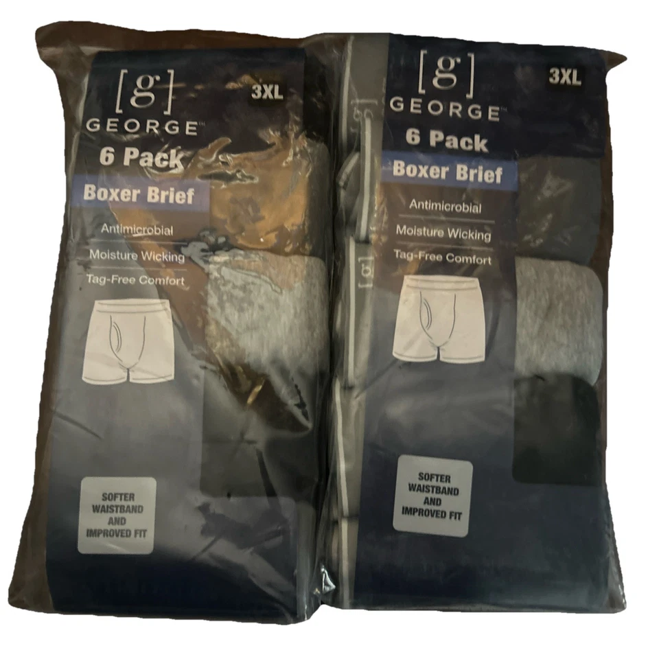 Men’s George 6 Pack Boxer Briefs Size 3XL 48-50 Black And Grey XXXL Tag