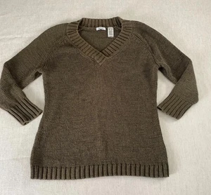 Liz & Co Sweater Womens XL Brown Knit Ribbed V-Neck Long Sleeve Pullover - Picture 1 of 10