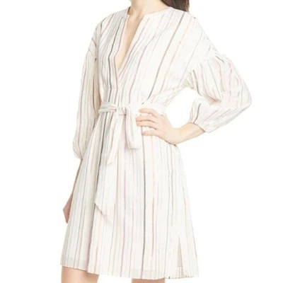 Vestido Camisa JOIE Mujer XS Semra Algodón Crema Metálico Rayas Cinturón Manga Larga Foto 1 de 4