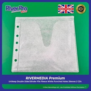 500 x Unikeep Double Sided Binder File Fleece White Punched Holes Sleeves 2 CDs - Afbeelding 1 van 3