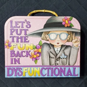 Mary Engelbreit Suitcase "Let's Put The Fun In DysFUNctional" Paperboard Storage - Picture 1 of 11