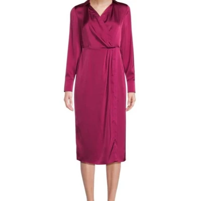 Nicole Miller Pink Faux Wrap Satin Dress Size 12 NWT - Image 1 of 4