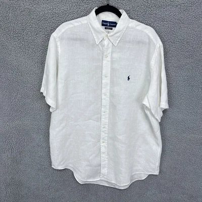 VTG Ralph Lauren Classic Fit Shirt 100% Linen Men L Ivory Short Sleeve Button Up - Image 1 of 4
