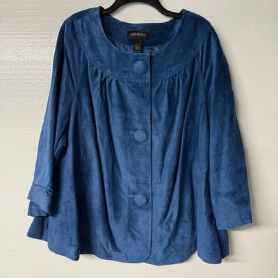 Chaqueta de cuero 100 % gamuza Lane Bryant para mujer 26 azul de gran tamaño con botones mangas 3/4 Foto 1 de 4