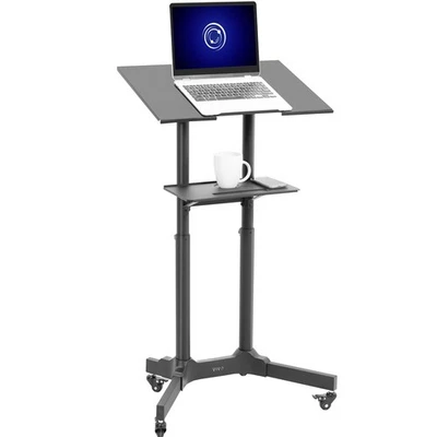 Black Mobile 24" Height Adjustable Rolling Podium, Lectern, Laptop Workstation - Image 1 of 4