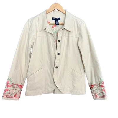 Chaqueta Denim & Co Talla Crema Bordada Puños Informal Elegante Vaquera Rodeo Western Foto 1 de 4