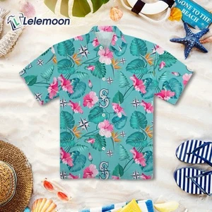 Seattle Mariners Team Store Aloha Hawaiian Shirt Flowers Adult XL Light Blue - Picture 1 of 1
