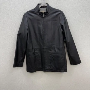 Vintage Territory Ahead schwarze Damenjacke aus echtem Leder mit durchgehendem Reißverschluss und Tasche Medium - Bild 1 von 9