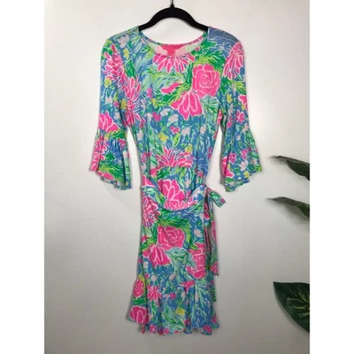 Lilly Pulitzer Kassi Wrap Short Dress Bright Floral XS Spring Summer Vacation - Image 1 of 4