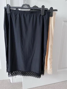 NEXT Set Of Two Black / Praline Nude Microfibre Long Half Slips - Size 14 - Picture 1 of 11