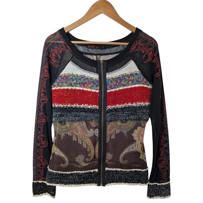 Lulu H Paris, Vintage y2k Paisley Sheer Mesh Knit Stripe, Full Zip Up Top, 10-12 - Image 1 of 4