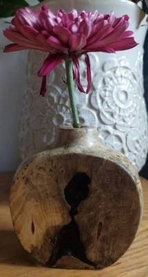 "Художественная ваза BUD VASE ""Turned Burl Wood"" со стеклянной вставкой винтажная уникальная природа"  - Изображение 1 из 4